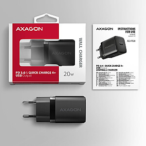 ACU-PD20 PD Сетевое зарядное устройство, 20 Вт, 1 порт USB-C, PD3.0/QC3.0/AFC/FCP/Apple Black