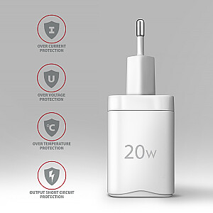 ACU-PD20W PD sieninis įkroviklis 20 W, 1 USB-C, PD3.0/QC3.0/AFC/FCP/Apple White