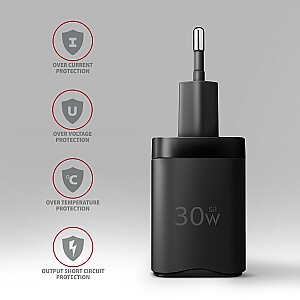 ACU-PD30 PD 30 Вт зарядное устройство, 1 порт USB-C, PD3.0/QC3.0/AFC/FCP/Apple Black