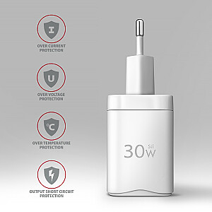 ACU-PD30W Настенное зарядное устройство PD 30 Вт, 1 порт USB-C, PD3.0/QC3.0/AFC/FCP/Apple White