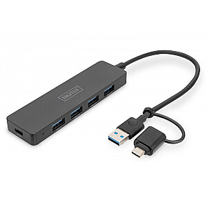 Концентратор USB 3.0/концентратор, 4-портовый адаптер SlimLine USB A + USB-C, 5 Гбит/с, разъем питания USB-C 