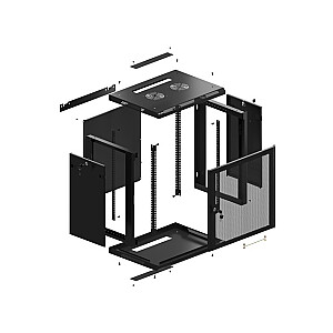 Sieninė spintelė 19 colių 12U 600x450 perforuotos durys (plokščia pakuotė) juoda