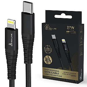 „Extralink Smart Life“ USB tipo C laidas su „Lightning Braid Czarny“ | USB-C kabelis - Lightning | 27 W, 200 cm