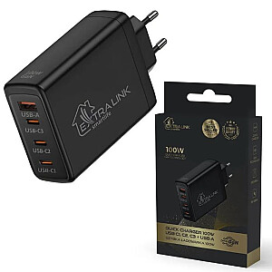 „Extralink Smart Life“ greitas įkroviklis, GaN, 100 W | Įkroviklis | 3x USB-C, USB-A, CHARESL01