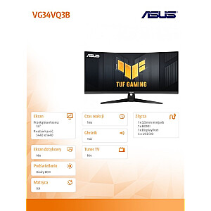 Монитор 34 калибра VG34VQ3B WQHD 180 Гц DP HDMI TUF 1500R  