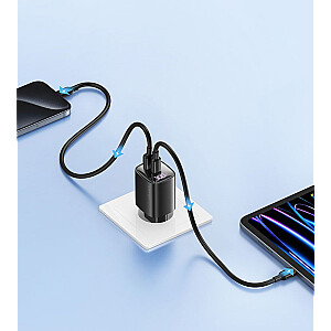 GaN LED USB+USB-C greito įkrovimo sieninis įkroviklis CC229, 30W, baltas