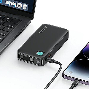 Powerbank 10000 мАч, 20 Вт, втягивающийся кабель быстрой зарядки USB-C, черный 