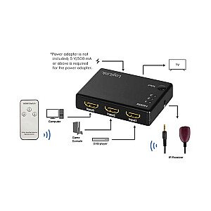 3x1 HDMI perjungiklis, 1080p, 60Hz, su nuotolinio valdymo pulteliu