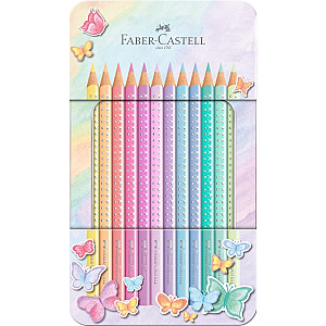 Карандаши цветные Faber-Castell Sparkle, 12 цветов, в металлической коробке.