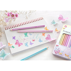 Faber-Castell Sparkle spalvoti pieštukai, 12 spalvų, metalinėje dėžutėje.