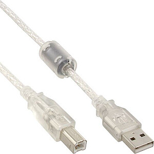 USB InLine kabelis USB-A į USB-B, 2 m, skaidrus (34518)