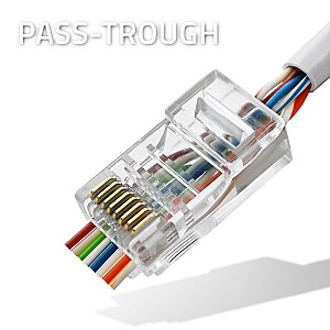 Проходной разъем RJ45 | CAT5e | УТП | Пройти через |        Позолоченные контакты | 100 штук 