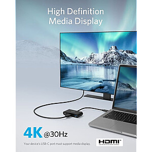 USB-C šakotuvas 3in1 4K HDMI pilka 