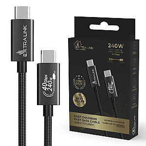 Extralink Smart Life USB Type-C į Type-C pintas kabelis Czarny | USB-C laidas | 240 W, 40 Gbit/s, 200 cm