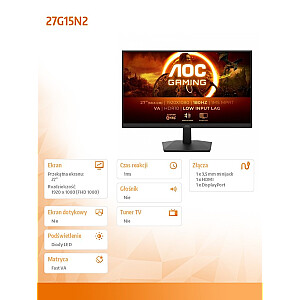 Monitorius 27G15N2 27 gabaritų Fast VA 180Hz HDMI DP