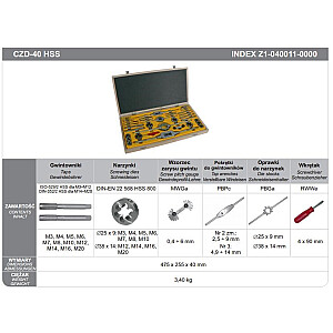 НАБОР МЕТЧИКОВ FANAR + ПЛАШЕК 40 шт. M3-M20 CZB-40 HSS