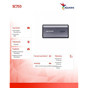 Внешний SSD-диск SC750 1000G USB3.2C 1050/1000 МБ/с