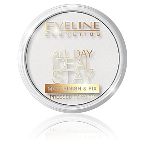 EVELINE All Day Ideal Stay Matt Finish&Fix Pressed Powder matizuojanti ir fiksuojanti veido pudra 60 balta 12g