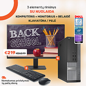 Mokinio rinkinys – Kompiuteris/Monitorius/Belaidė klaviatūra su pele DELL 7020 SFF i5-4570 16GB 240SSD + Monitoriai LG 24MR400-B IPS 100Hz