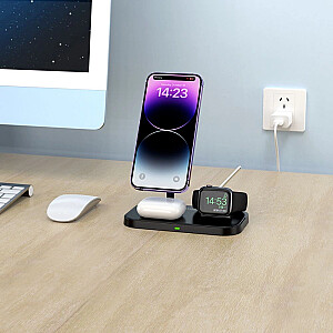 Tech-Protect QI15W-A22 indukcinis įkroviklis su 3 viename MagSafe išmaniojo telefono stovu | Apple Watch | AirPods – juodos spalvos