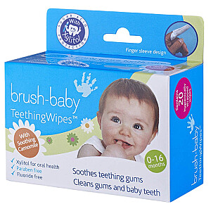 BRUSH BABY Higieniniai marlės tamponai su ramunėlėmis ir ksilitoliu dantenų valymui 0-16m 20 vnt.