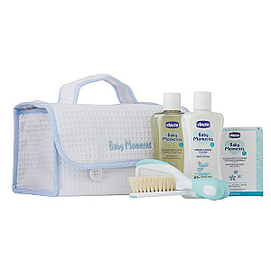 CHICCO SET Baby Moments Pink vonios skystis 200 ml + parfuminis vanduo 100 ml + šukos + kosmetinė