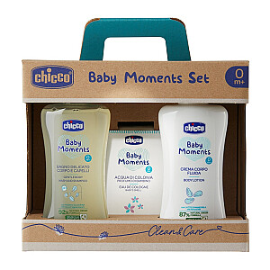 CHICCO SET Baby Moments vonios skystis 200ml + balzamas 200ml + tualetinis vanduo 100ml