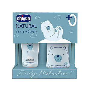 CHICCO SET Daily Protection kūno ir plaukų prausiklis 200 ml + kremas nuo vystyklų 100 ml
