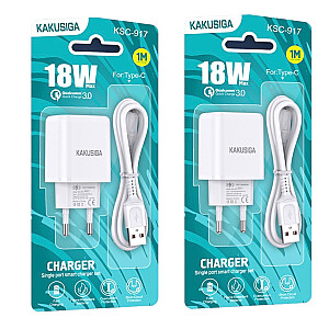 Įkroviklis KAKUSIGA KSC-917 | 18 W | 3A + USB-C laidas 1 m baltas