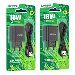 Įkroviklis KAKUSIGA KSC-917 | 18 W | 3A + USB-C laidas 1 m juodas