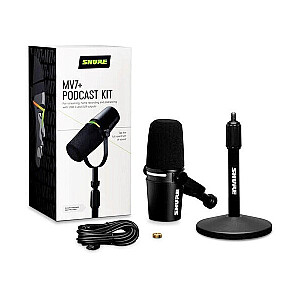 Shure MV7+-K-BNDL – paskaitų/vokalinis mikrofonas su XLR/USB-C jungtimi, juodas + GATOR stalinis stovas