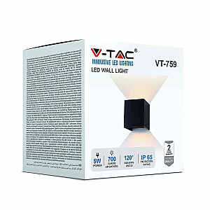 LED wall luminaire V-TAC VT-759-B 5W IP65 3000K 700lm (SKU 217078) Black