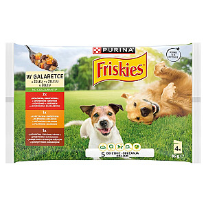 PURINA FRISKIES ADULT Jautiena, vištiena, ėriena 4x85g