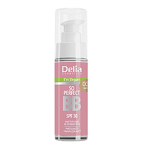 DELIA So Perfect veganiškas BB kremas veidui su filtru SPF30 03 Dark 30ml