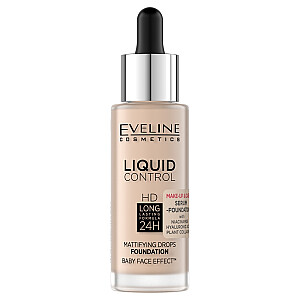 EVELINE Liquid Control HD matizuojantis lašų pagrindas 002 Minkštas porcelianas su niacinamidu 32 ml