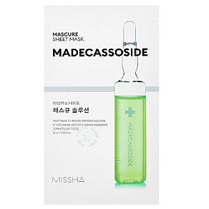 MISSHA Mascure Rescue Solution lakštinė kaukė Madecassoside raminanti ir drėkinanti lakštinė kaukė su centelės ekstraktu 28 ml