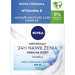 NIVEA 24H Drėkinamasis gaivinantis dieninis kremas SPF15 normaliai ir mišriai odai 50ml