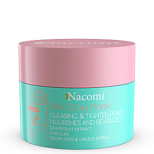 NACOMI Vegan Pink Clay Mask, valomoji, sutraukianti rausva kaukė, 50ml