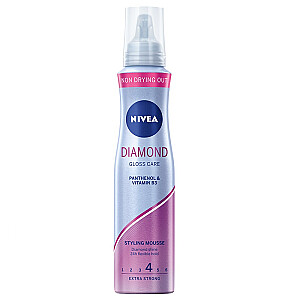 NIVEA Diamond Gloss Care Styling Mousse 4 labai stiprios plaukų putos 150 ml