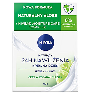 NIVEA 24 valandų drėkinamasis matinis dieninis kremas mišriai ir riebiai odai su natūraliu alaviju 50 ml