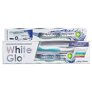 WHITE GLO SET Antibacterial Protect Whitening Toothpaste antybakteryjna pasta do zębów 150g/100ml + szczoteczka