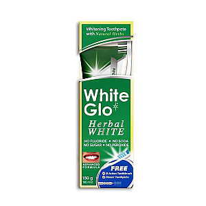 WHITE GLO SET Herbal White Toothpaste ziołowa pasta do zębów 100ml + szczoteczka do zębów 