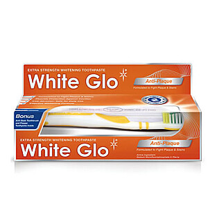 WHITE GLO SET Anti-Plaque pasta do zębów zwalczająca kamień 100ml + szczoteczka