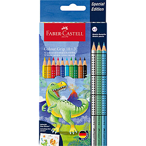 Akvareliniai pieštukai Faber-Castell Colour Grip Dinosaurus, 10+3 spalvos