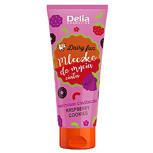 DELIA Dairy Fun kūno valymo pienelis Aviečių sausainis 200ml