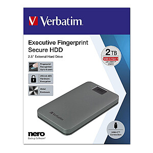 Verbatim 2TB Executive FingerPrint Secure 2,5&quot; USB-C 3.0 pirštų atspaudų išorinis diskas