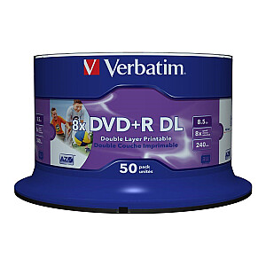 DVD+R Verbatim 8,5 ГБ 50er Spindel двухслойный с возможностью печати