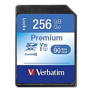 SD kortelė 256 GB Verbatim SDXC Premium Class 10 išorinė mažmeninė prekyba