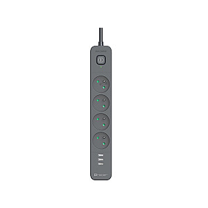 Tracer Power Line+ 1,5 м 4 розетки + USB-A графит