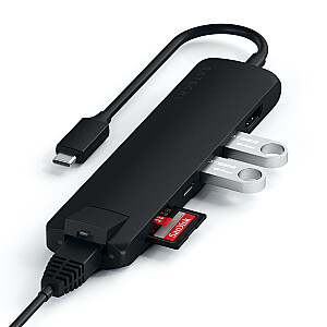 Satechi Slim Multiport USB-C (USB-C PD, 2x USB-A, HDMI 4K, Ethernet, mikro/SD kortelių skaitytuvas) (juodas)